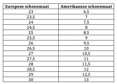 amerikaanse schoenen met maat